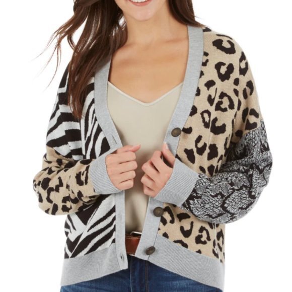 Peyton Primrose Mixed Animal Print Drop Sleeve Cardigan Size L - Picture 1 of 3